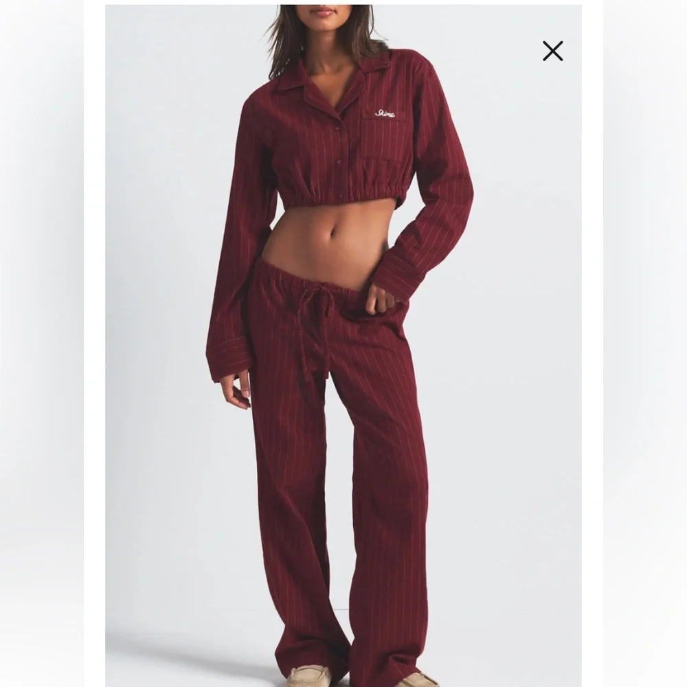 Skims Striped Burgundy Two-Piece Pajama Set - Picture 2 of 3